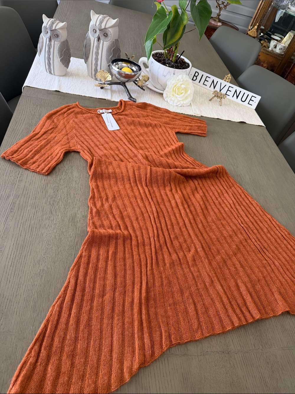 Kusikusi Alpaca from Peru Women's Ribbed Knit Dress - Rust Orange